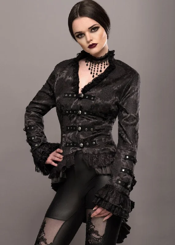 Elegant Black Victorian Jacket with Lace Embellishments