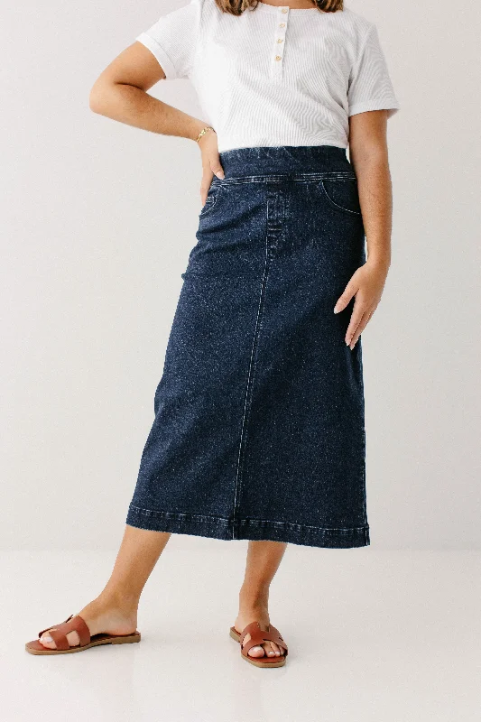 'Margaret' Stretch Denim Midi Skirt