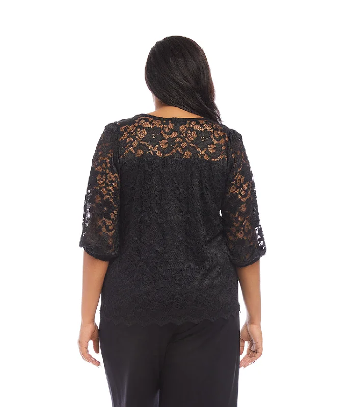 Plus Size 3/4 Sleeve Lace Top