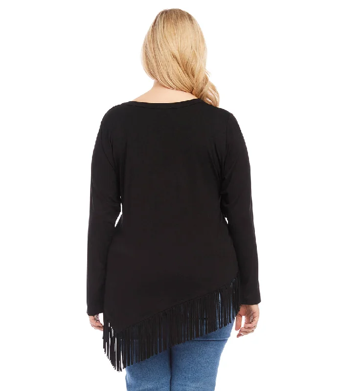 Plus Size Asymmetric Fringe Top