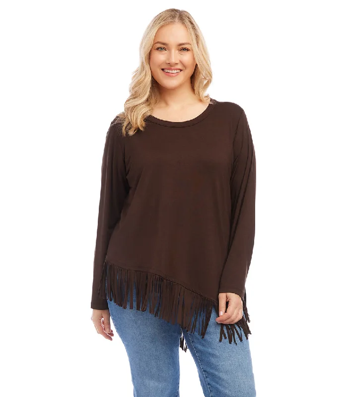 Plus Size Asymmetric Fringe Top