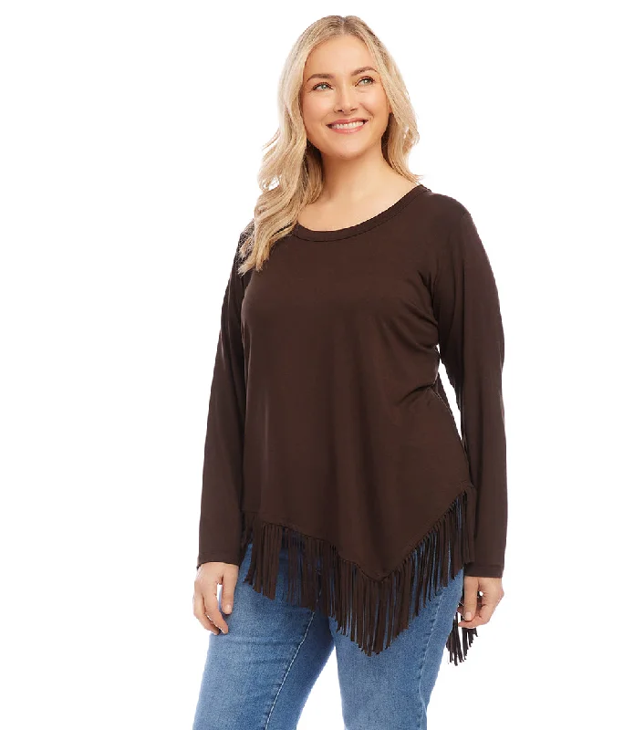 Plus Size Asymmetric Fringe Top