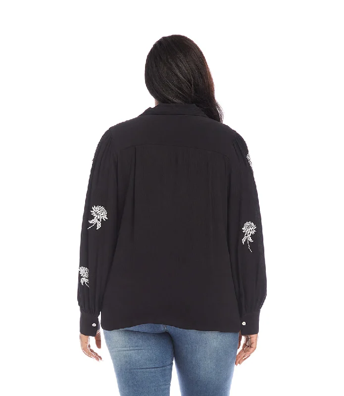 Plus Size Embroidered Blouson Sleeve Top