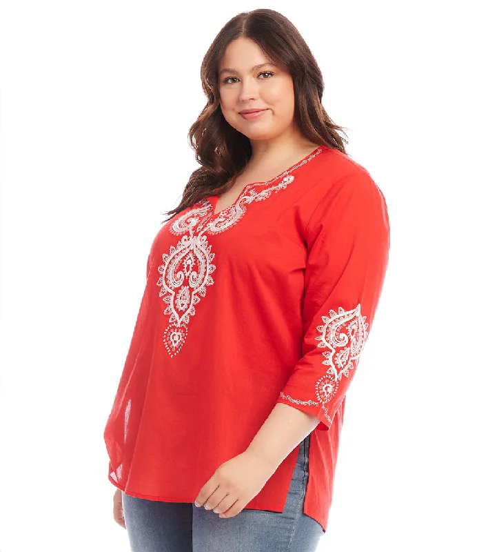 Plus Size Embroidered Tunic