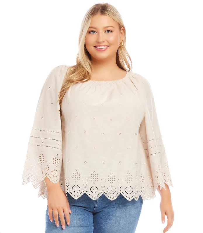 Plus Size Eyelet Flutter Sleeve Top