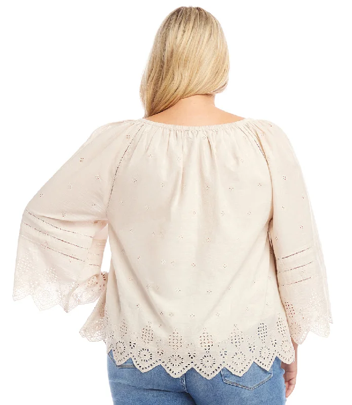 Plus Size Eyelet Flutter Sleeve Top