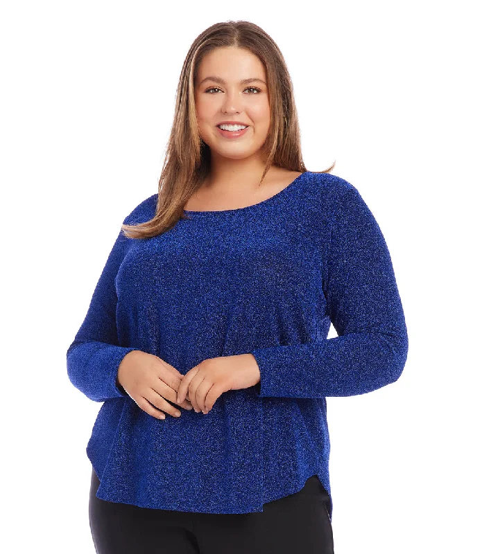 Plus Size Metallic Knit Shirttail Top