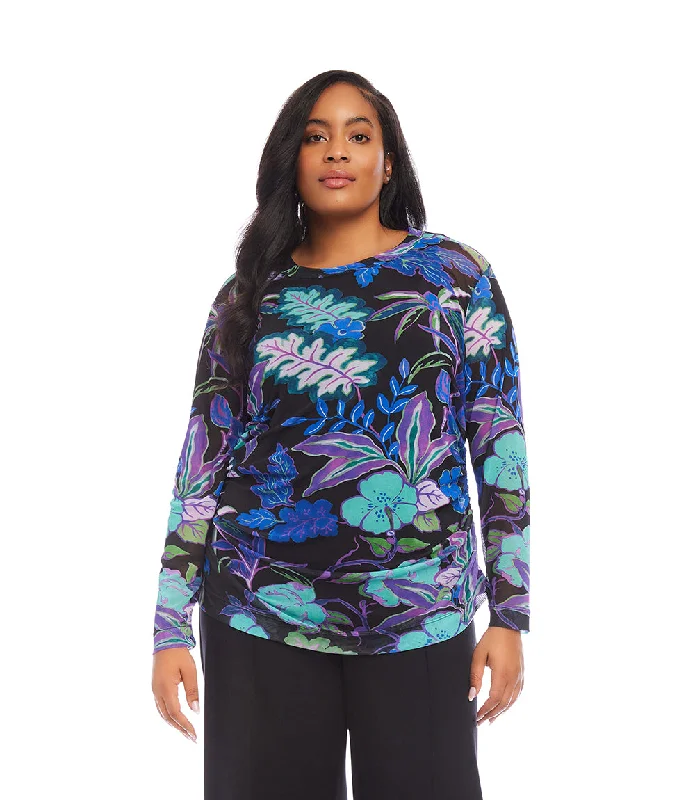 Plus Size Side-Shirred Mesh Top