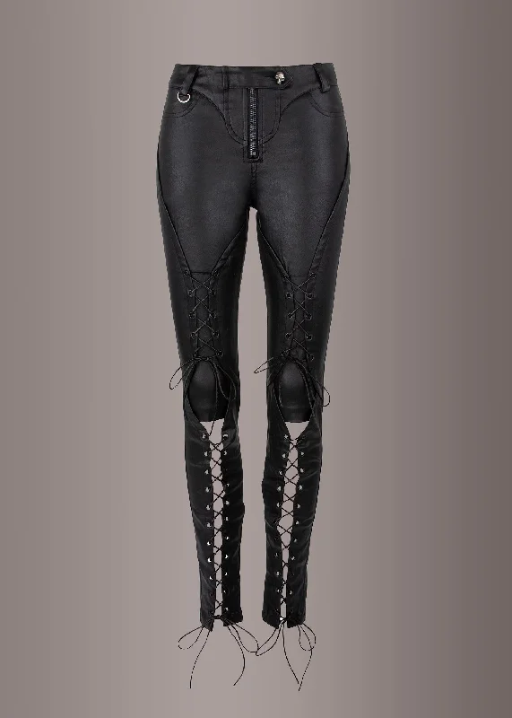 Punk Rave Black Faux Leather Lace Up Biker Skinny Fit Pants