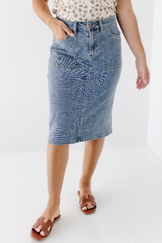 'Sonya' Patch Pocket Stretch Denim Skirt