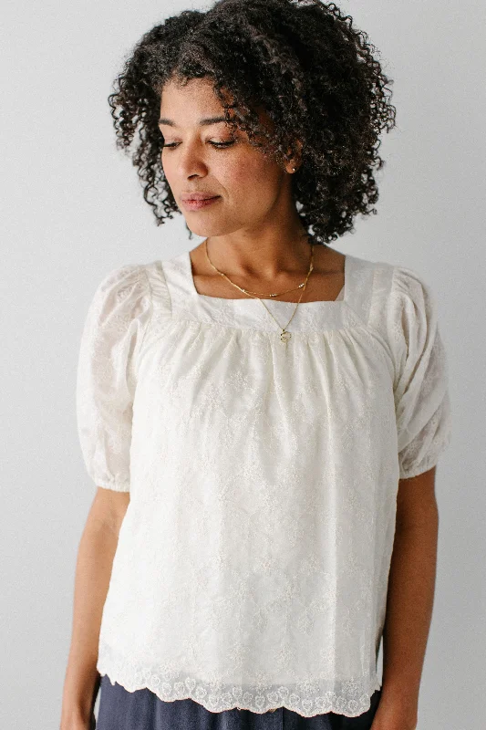 'Sybil' Embroidered Square Neck Top