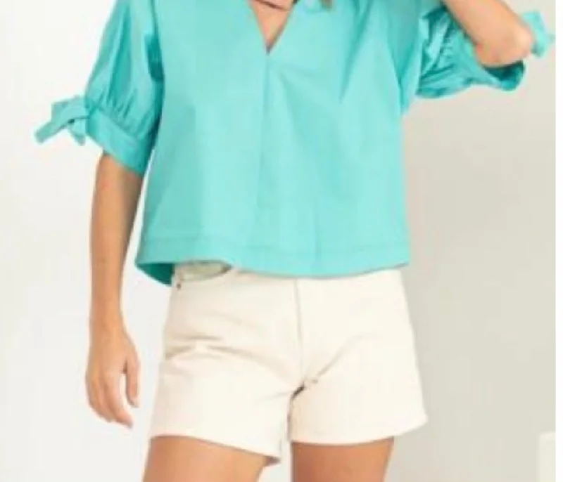 Tops Crop Turquoise Bubble Sleeves