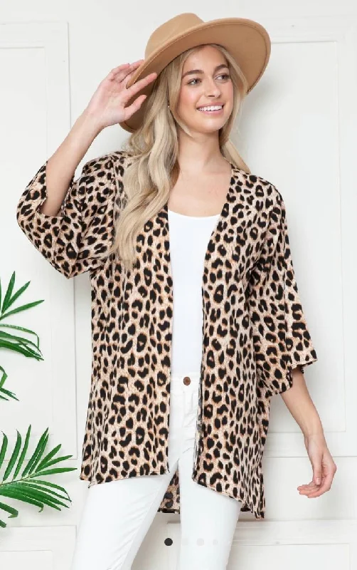 Tops-Kimono-Leopard Print