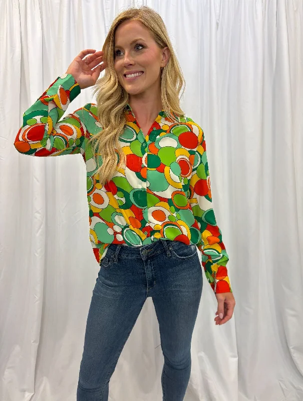 Tops - Multi-Colored Button Up Blouse