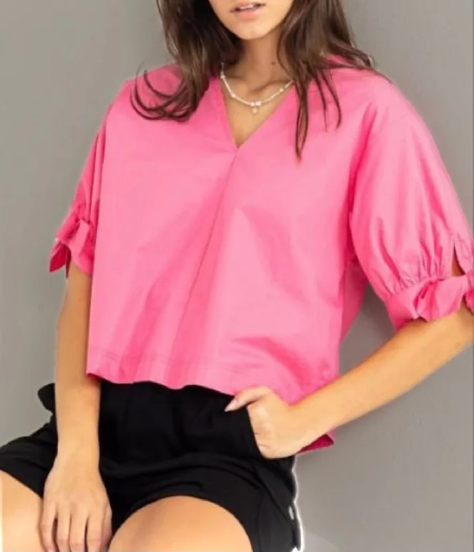 Tops Pink Crop with bubble sleeves