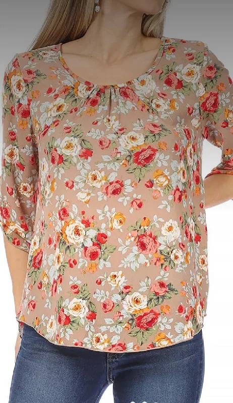 Tops- Tan Floral Top