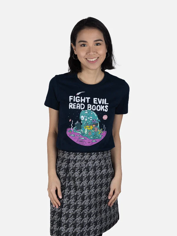 Fight Evil, Read Books Women's Crew T-Shirt (2023)