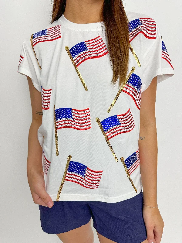 Scattered Metallic American Flag Tee