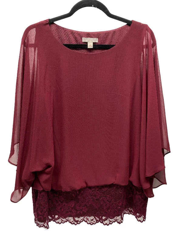 Blouse 3/4 Sleeve By Cb Studio In Maroon, Size: Xl