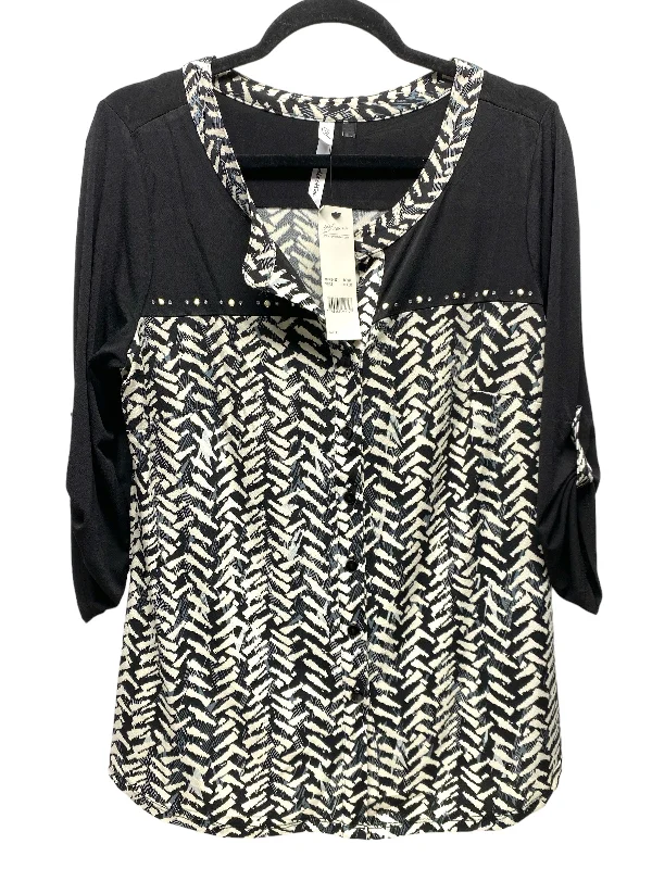 Blouse 3/4 Sleeve By Ny Collection In Black & Cream, Size: L