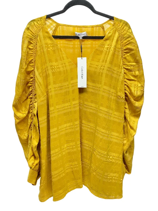 Blouse Long Sleeve By Calvin Klein In Yellow, Size: Xl