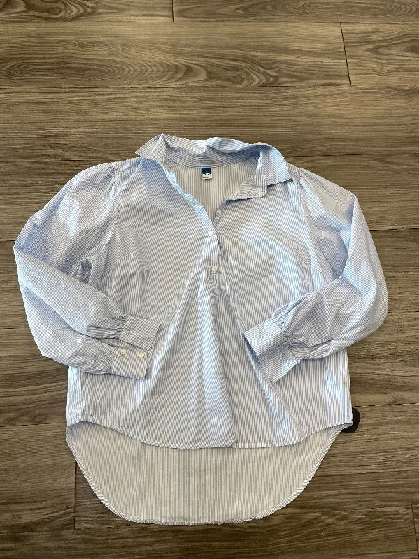 Blouse Long Sleeve By Old Navy In Blue & White, Size: L