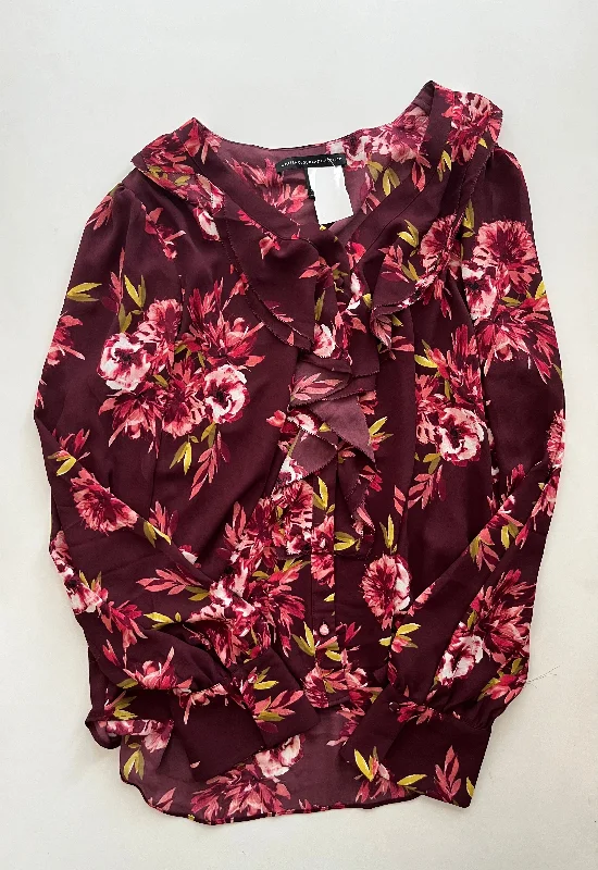 Blouse Long Sleeve By White House Black Market O In Burgundy, Size: L