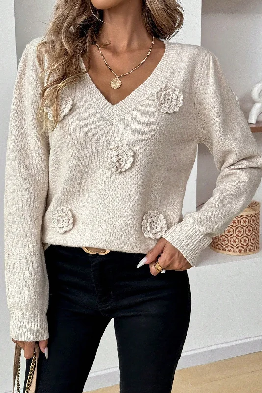 Jet Stream Flower V-Neck Knit Sweater