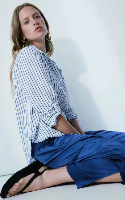 Melissa Nepton- Keny Navy Stripe Linen Blouse