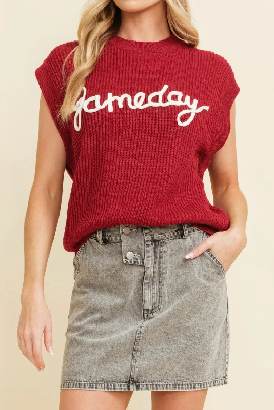 Racing Red Game Day Letter Pattern Knitted Sweater