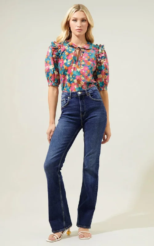 Sugarlips- Marvie Floral Noche Tie Neck Blouse