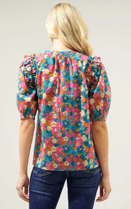 Sugarlips- Marvie Floral Noche Tie Neck Blouse