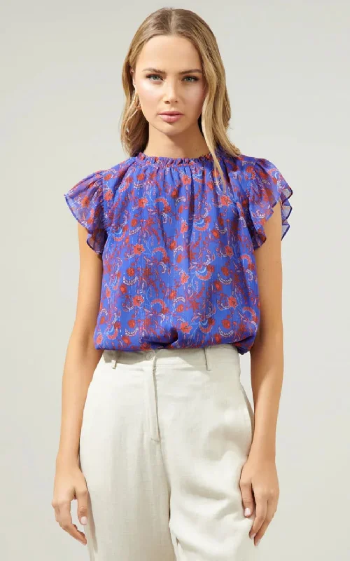 Sugarlips- Harlann Floral New In Town Cap Sleeve Blouse