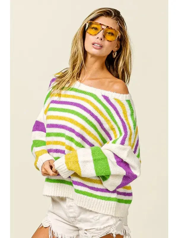 Women's Sweater Mardi Gras Comfy Stripe