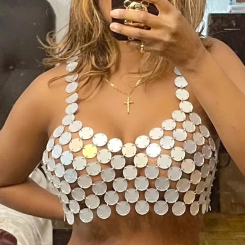 2024 New Night Club Dance Handmade Glitter Crop Tops For Women Sexy