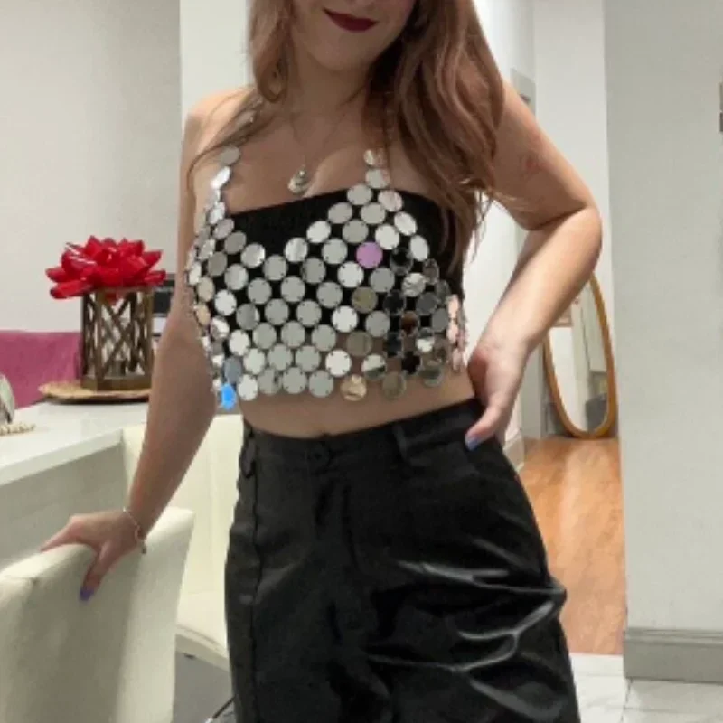 2024 New Night Club Dance Handmade Glitter Crop Tops For Women Sexy