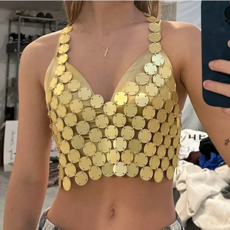 2024 New Night Club Dance Handmade Glitter Crop Tops For Women Sexy