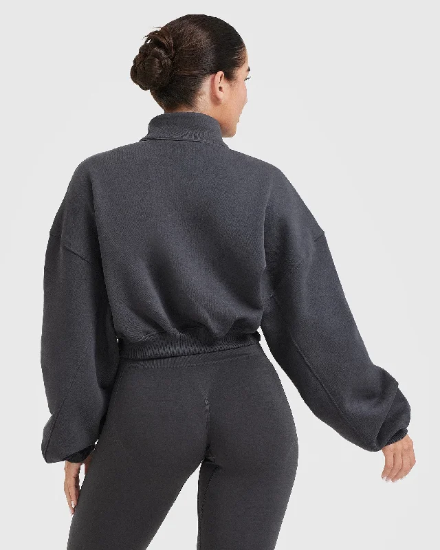 All Day Cosy Crop 1/4 Zip Sweatshirt | Coal