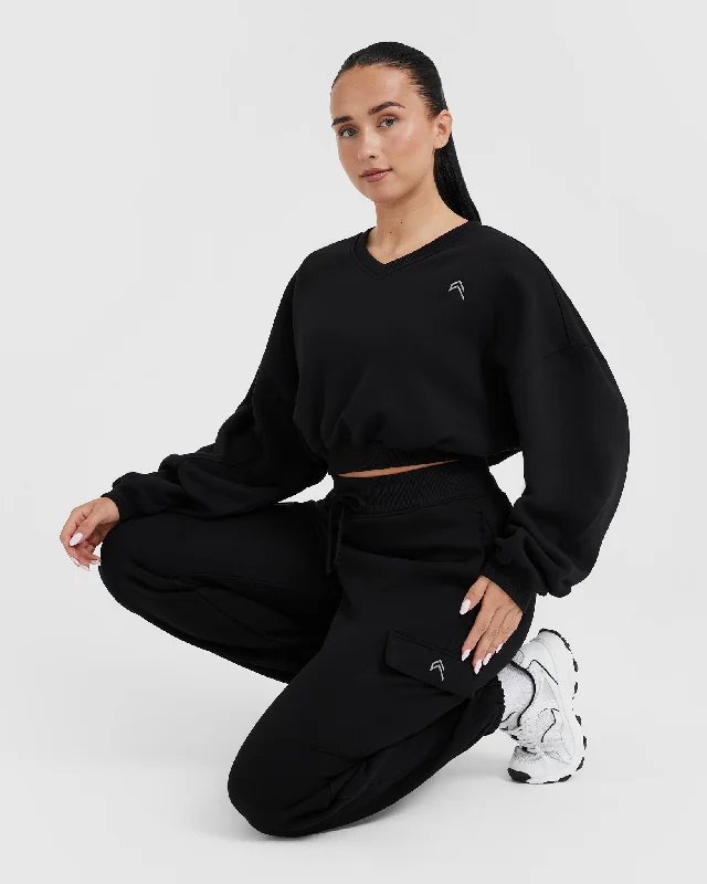 All Day Lightweight Oversized V-Neck Sweatshirt | Black