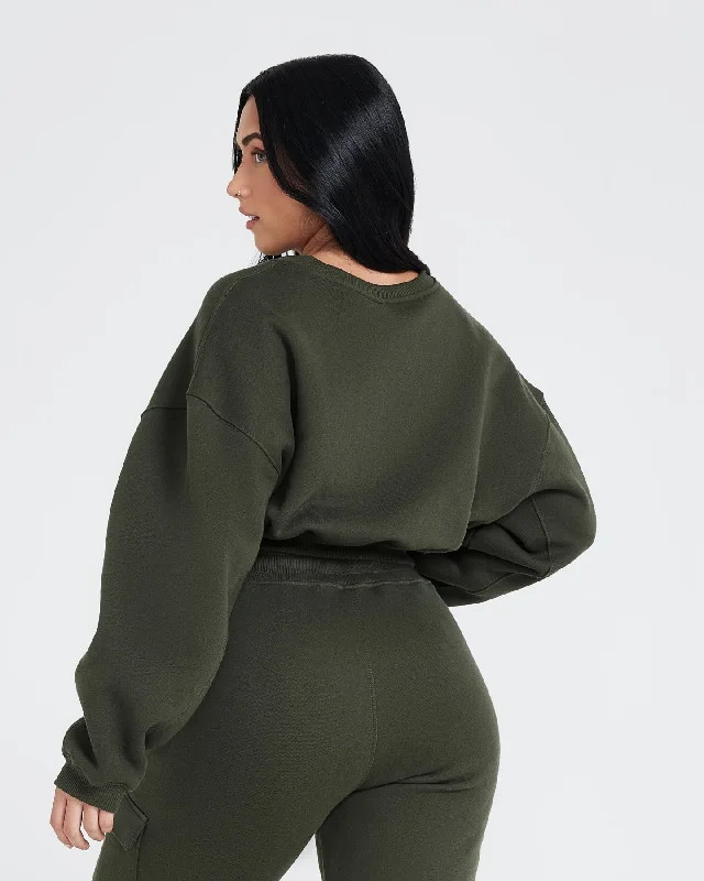 All Day Oversized V-Neck Sweatshirt | Khaki