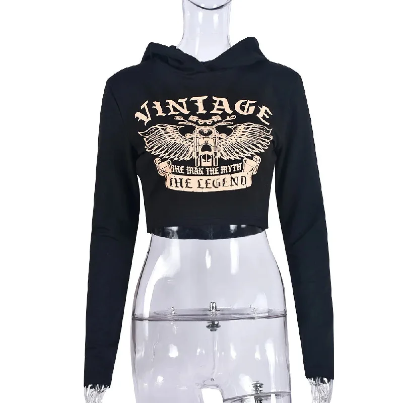 Bomblook ASTP112 Autumn Thick Vintage Letter Print Crop Top Hoodie Wholesale Hoodies Heavy Hoodies