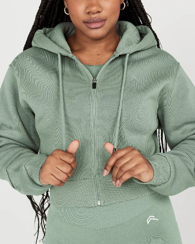 Classic Lounge Cropped Zip Through Hoodie | Sage