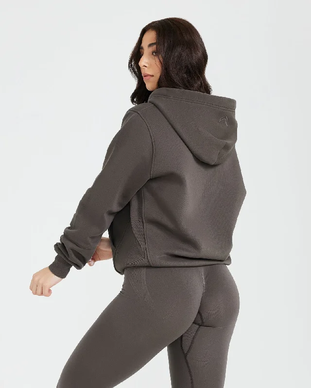 Classic Lounge Oversized Zip Through Hoodie | Deep Taupe