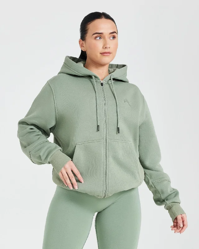 Classic Lounge Oversized Zip Through Hoodie | Sage