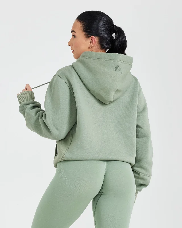 Classic Lounge Oversized Zip Through Hoodie | Sage