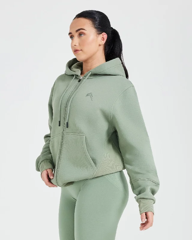 Classic Lounge Oversized Zip Through Hoodie | Sage