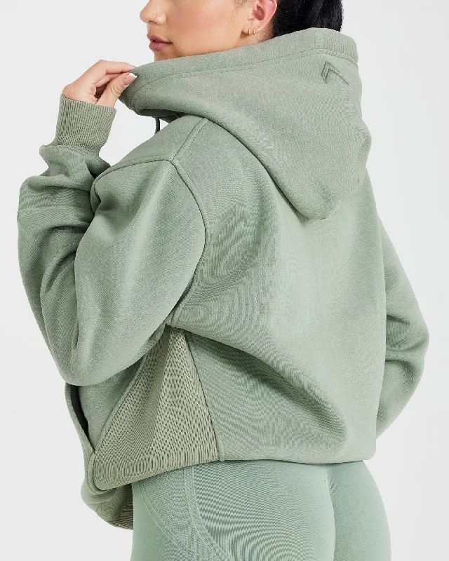 Classic Lounge Oversized Zip Through Hoodie | Sage