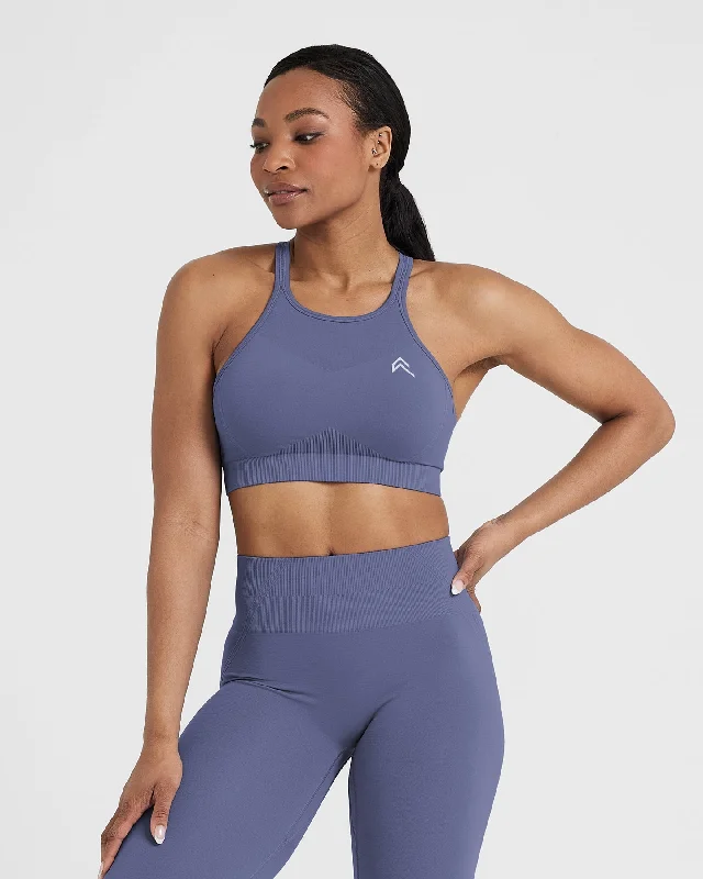 Effortless Seamless High Neck Bralette | Slate Blue