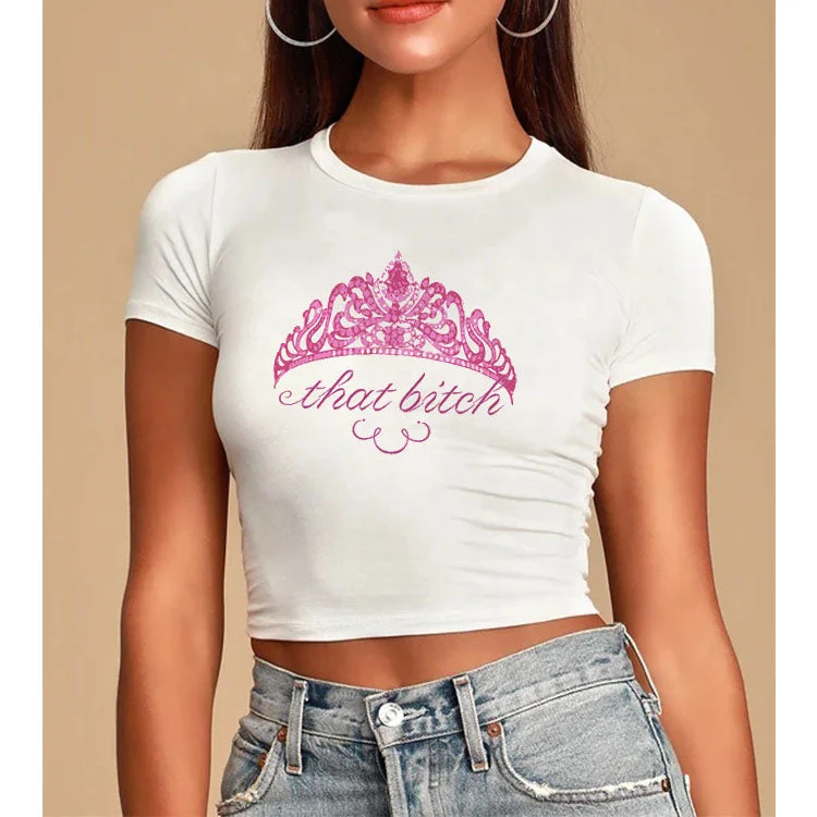 High Quality Round Collar Customized Printed Crop Top   Lady 100% Polyester Women Cropped T-shirt