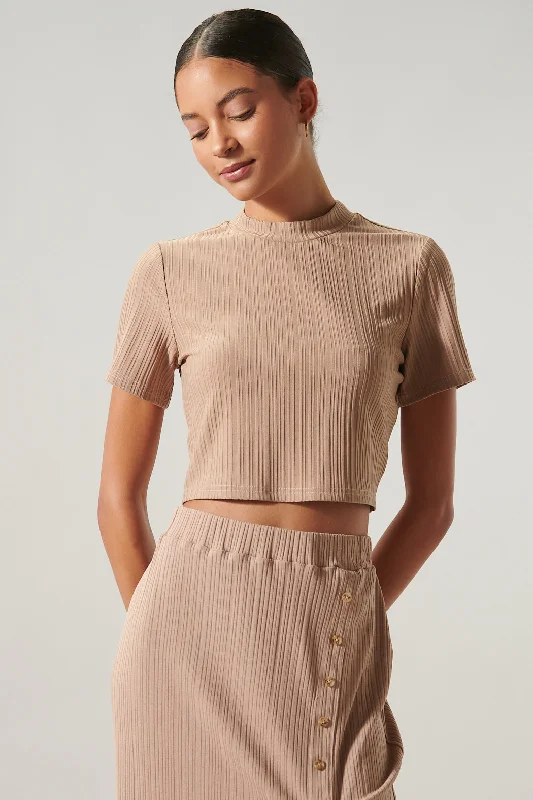 Katie Ribbed High Neck Crop Top